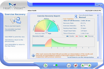 Click to see a larger picture of Exercise Recovery report screen